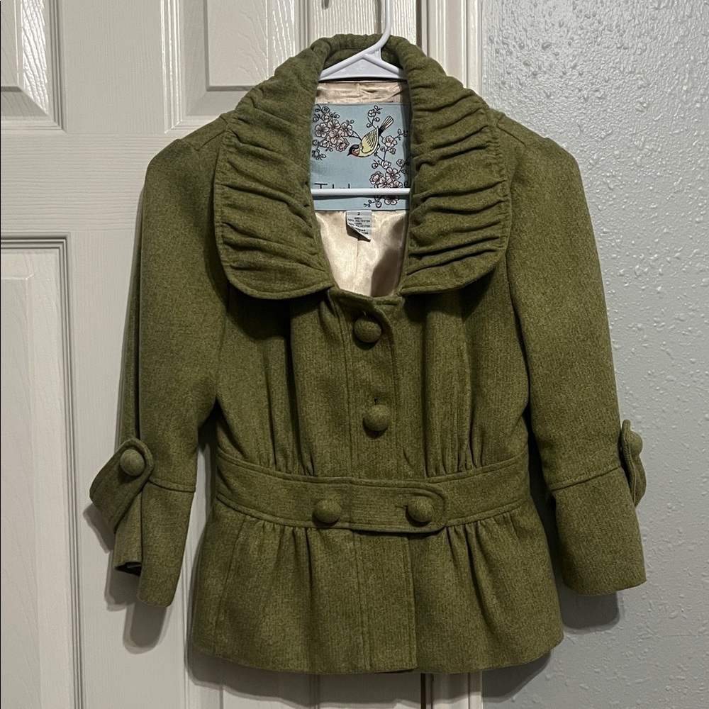 Tabitha Sage Green Quilted Jacket Peacoat Blazer- Size 2 - Picture 1 of 5